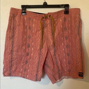 Billabong x Wrangler Red Patterned Swim Shorts- Men’s 36